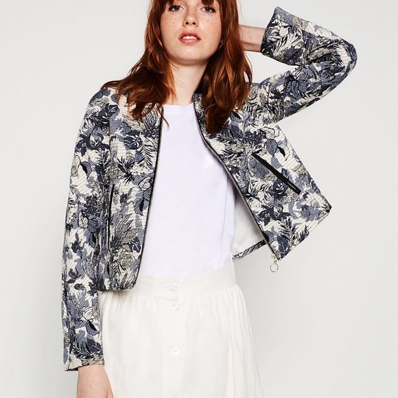 ZARA PRINTED JACQUARD BOMBER JACKET NEW WITH TAGS MEDIUM - Picture 3 of 4